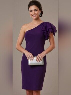 100% Silk Bebe One-Shoulder Formal Wedding-Guest Dress / Sz XS / Blackberry Kiss